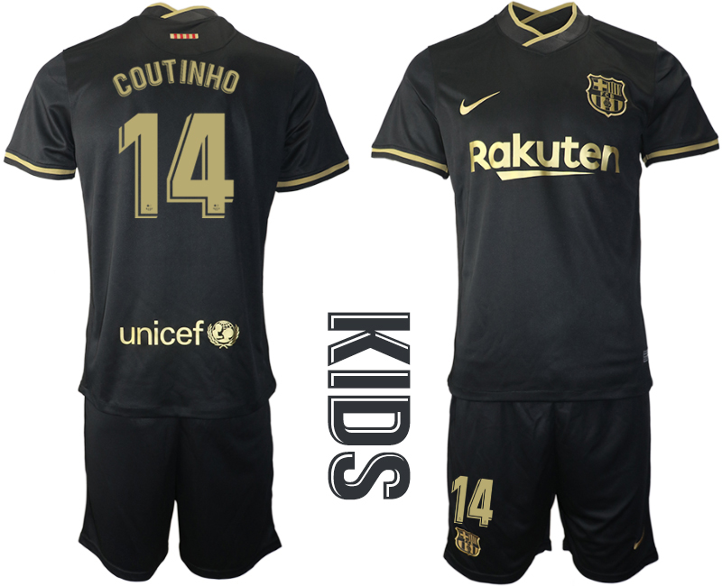 Youth 2020-2021 club Barcelona away #14 black Soccer Jerseys